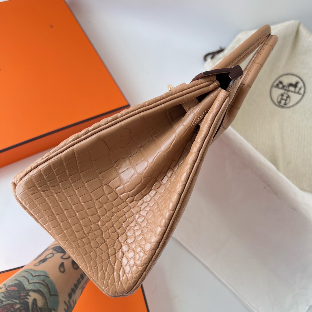 에르메스 버킨백25 골드브라운 금장 악어가죽